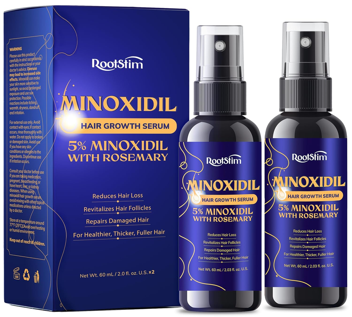 5% Minoxidil Hair Growth for Men and Women: 2-Pack Extra Strength Minoxidil Hair