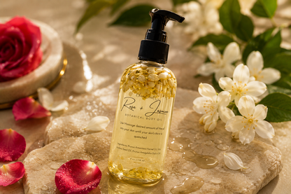 4Oz Hydrating Botanical Body Oil - Rose and Jasmine - Rose Flora - Rose Scented Body Oil
