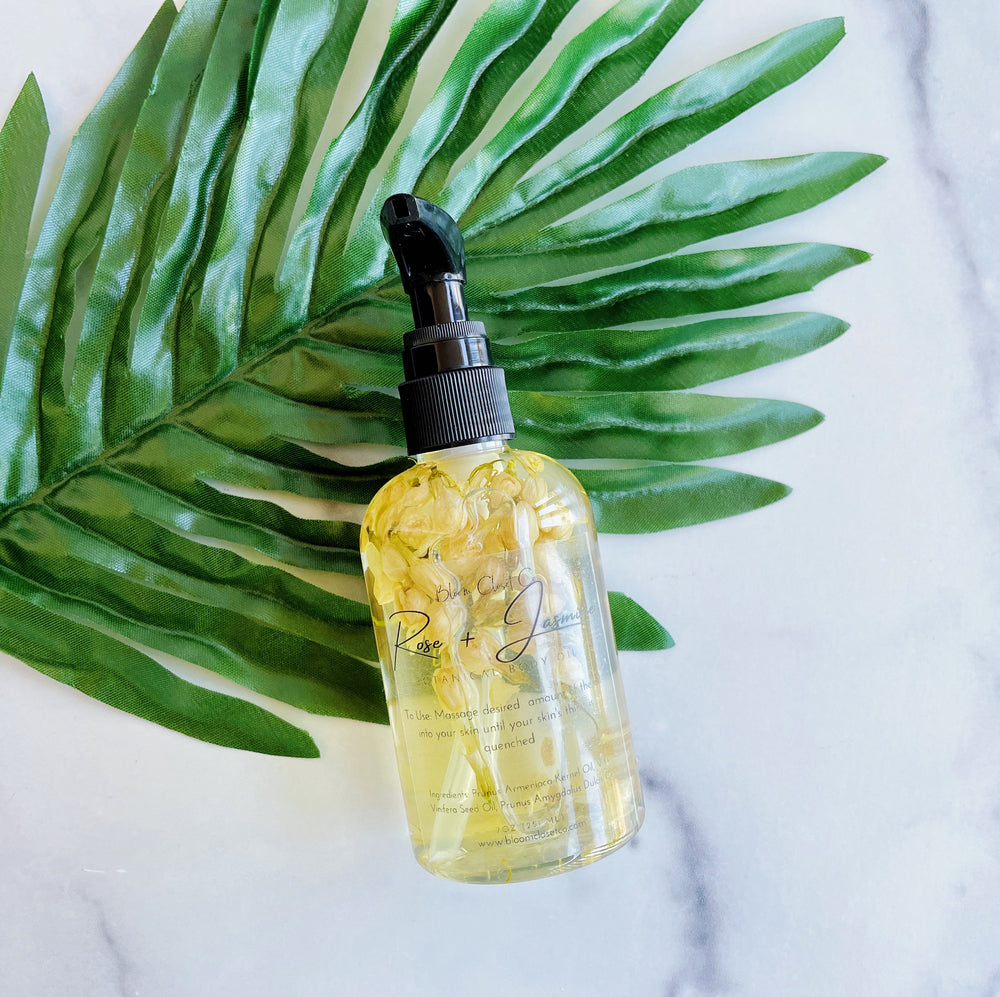 4Oz Hydrating Botanical Body Oil - Rose and Jasmine - Rose Flora - Rose Scented Body Oil