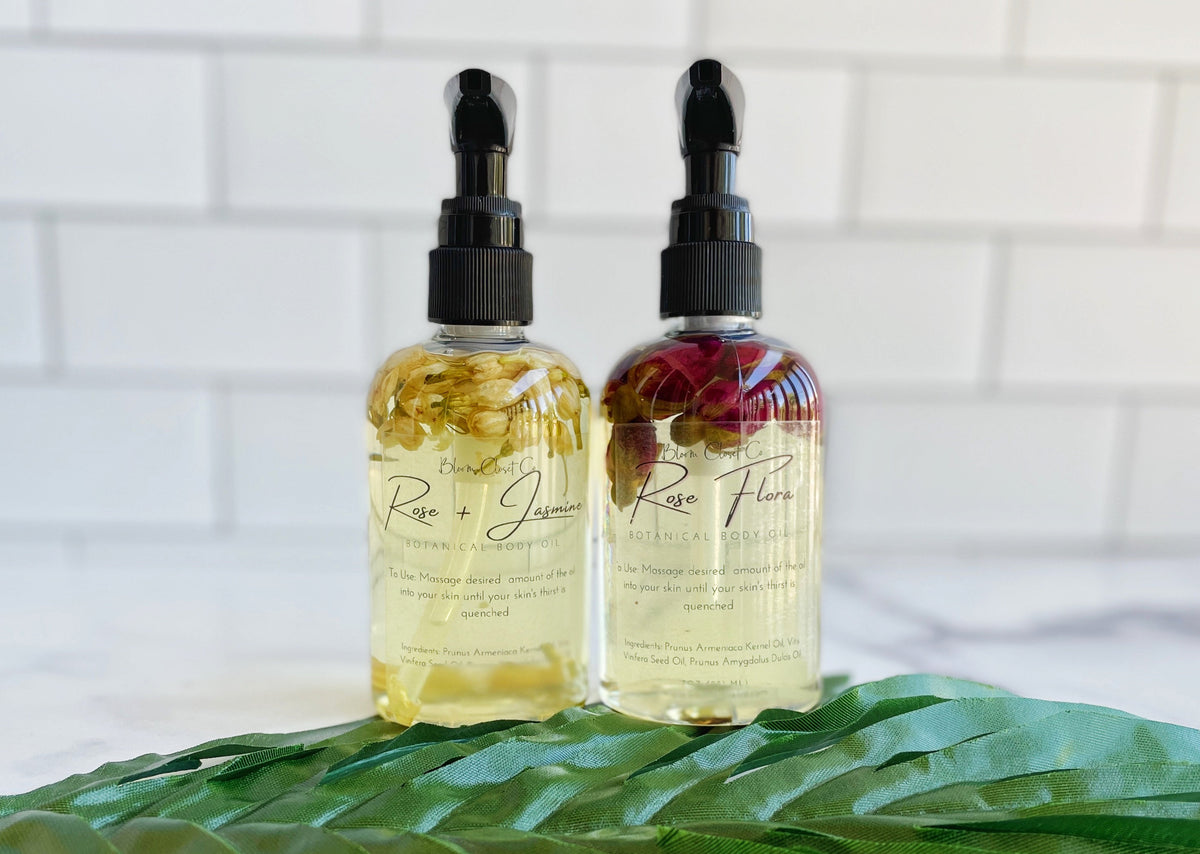 4Oz Hydrating Botanical Body Oil - Rose and Jasmine - Rose Flora - Rose Scented Body Oil